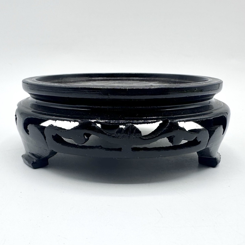 Round Asian Oriental Black Wood Plant Vase Stand Display Base Approx 3" Inner